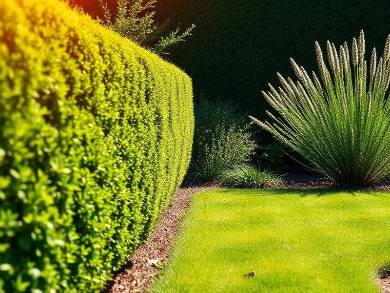 Manutenzione giardino con siepe potata e prato curato